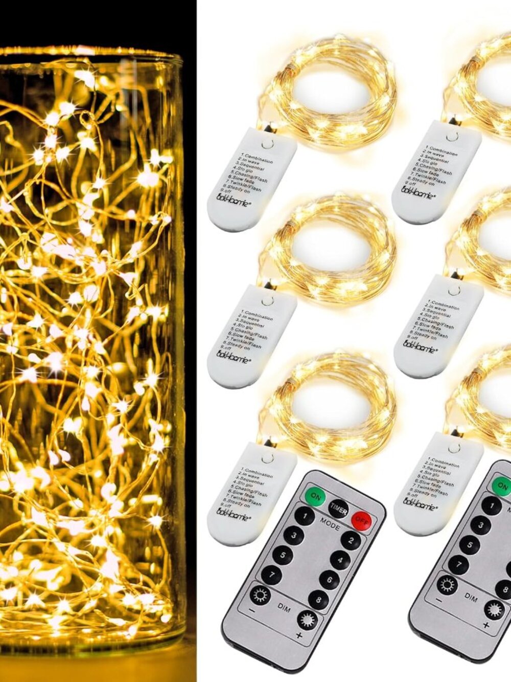 6 Pack Fairy Lights Battery Operated With Timer,2 Remotes,20 LED Warm White